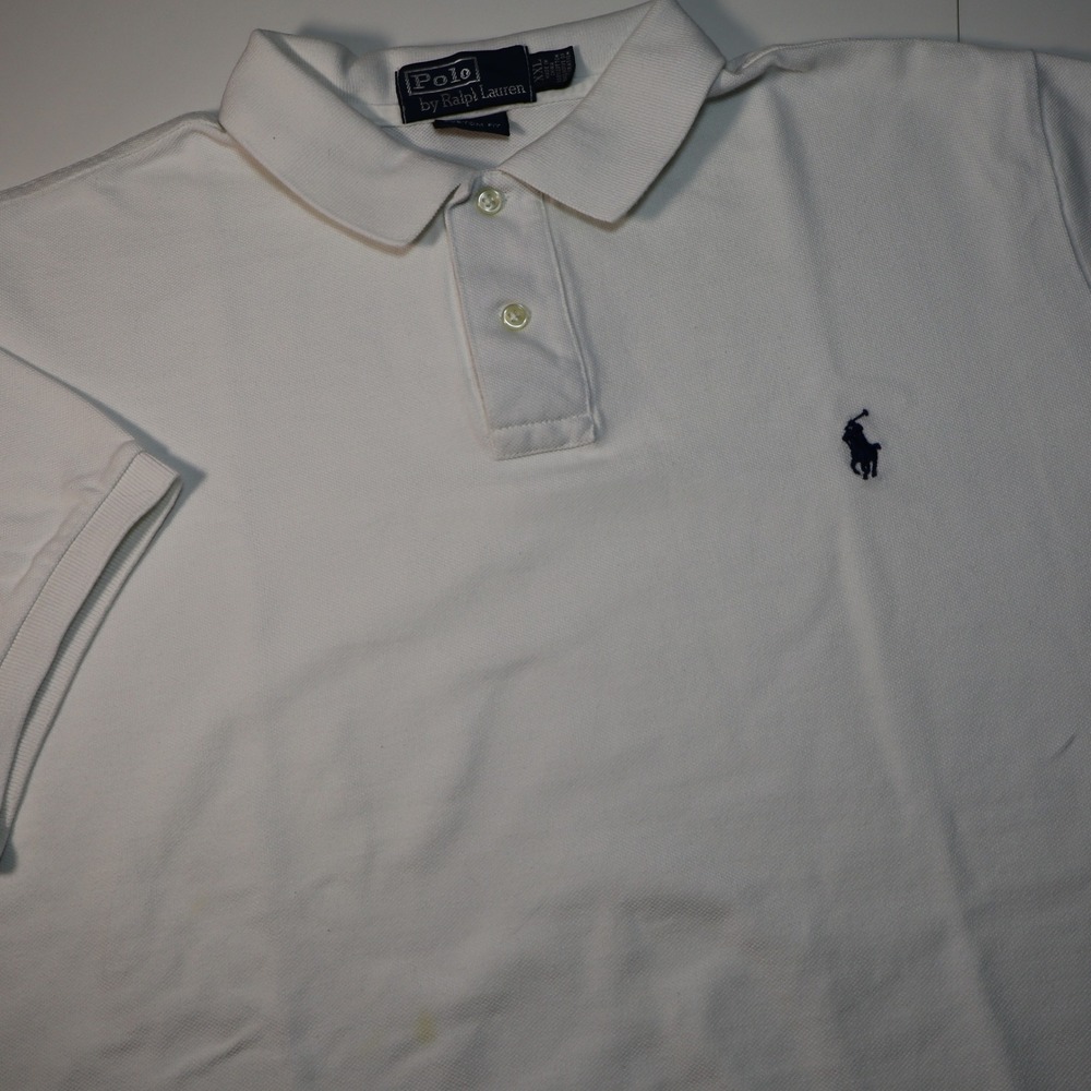 Polo Ralph Lauren Polo Shirt Mens XXL White Custom Fit Cotton Pique Short Sleeve